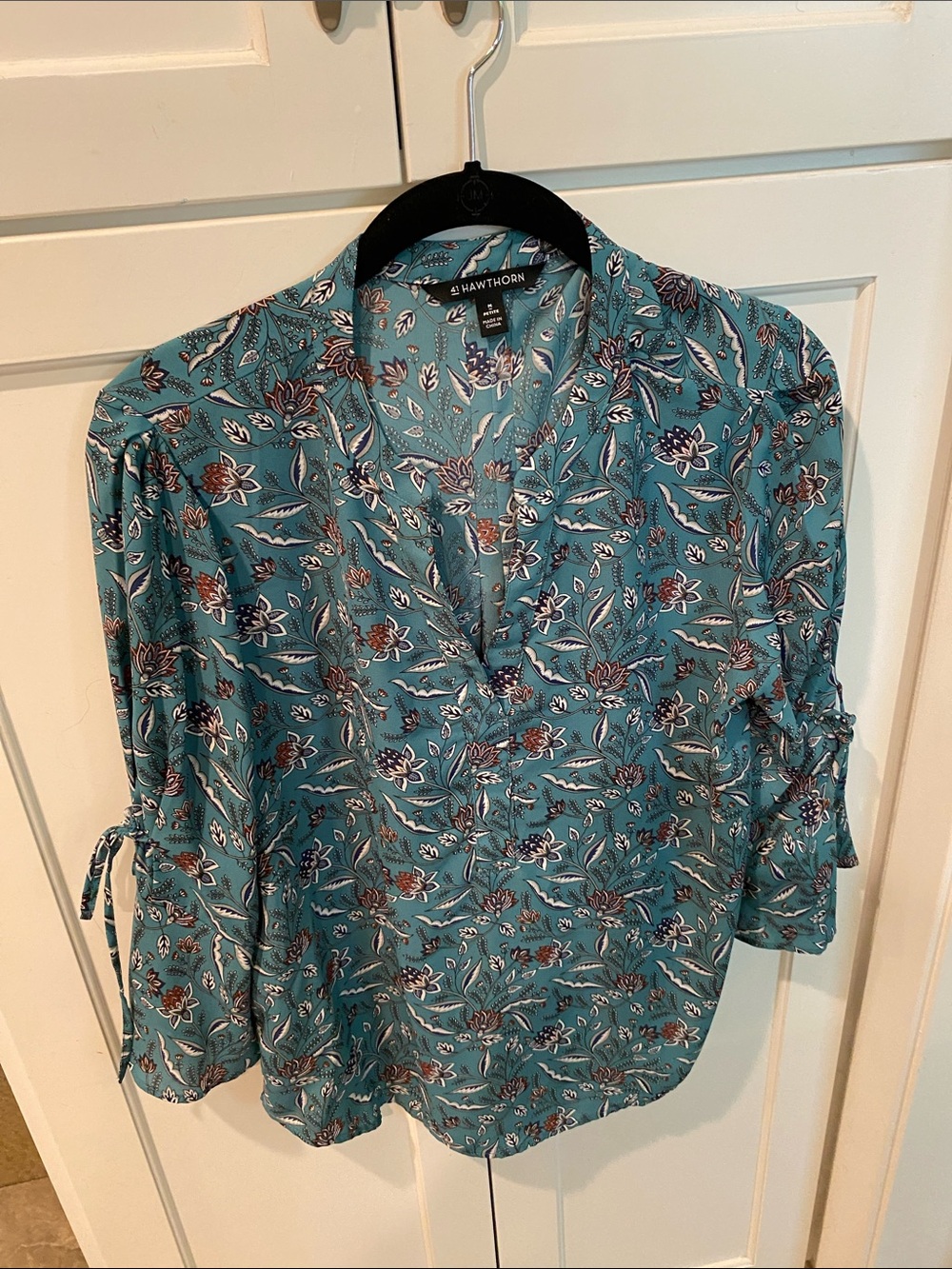 41 Hawthorn Teal Floral Tie-Sleeve Blouse